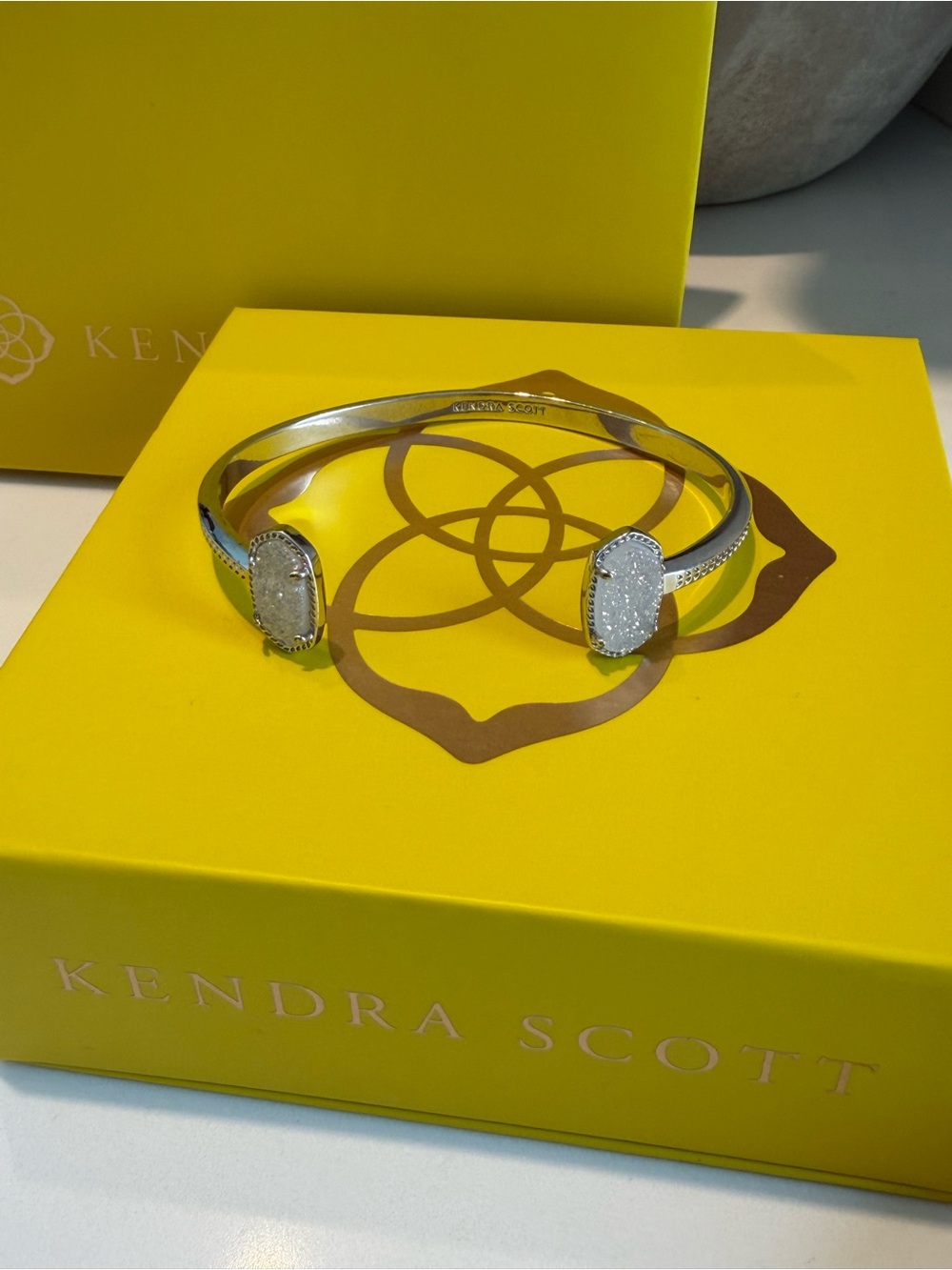 Kendra Scott Silver White Druzy Double-Open Cuff Bracelet